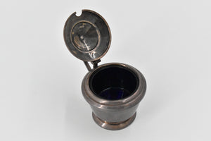 Sterling Silver 1936 George Boot Cobalt Glass Lidded Salt Cellar