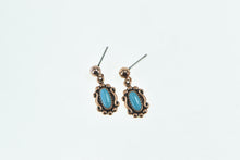 Load image into Gallery viewer, Copper Ornate Oval Turquoise Southwestern Dangle Earrings