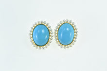 Load image into Gallery viewer, 18K Oval Turquoise Seed Pearl Halo Vintage French Clip Earrings Yellow Gold