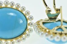 Load image into Gallery viewer, 18K Oval Turquoise Seed Pearl Halo Vintage French Clip Earrings Yellow Gold