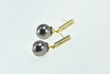 Load image into Gallery viewer, 18K Tahitian Pearl Diamond Dangle Statement Earrings Yellow Gold