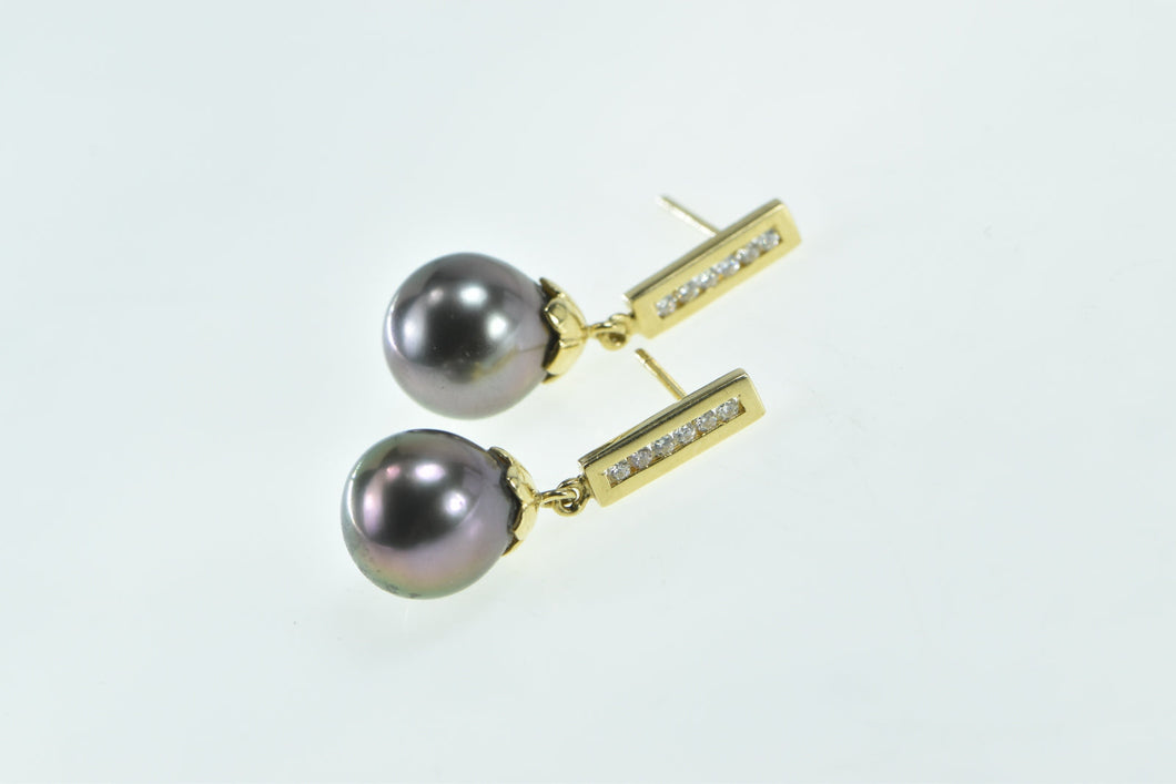 18K Tahitian Pearl Diamond Dangle Statement Earrings Yellow Gold