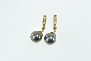 18K Tahitian Pearl Diamond Dangle Statement Earrings Yellow Gold