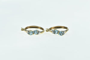 10K 24.5mm Heart Cut Blue Topaz Diamond Hoop Earrings Yellow Gold