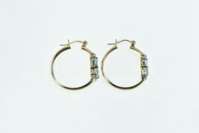 Load image into Gallery viewer, 10K 24.5mm Heart Cut Blue Topaz Diamond Hoop Earrings Yellow Gold