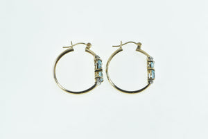 10K 24.5mm Heart Cut Blue Topaz Diamond Hoop Earrings Yellow Gold