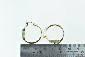 10K 24.5mm Heart Cut Blue Topaz Diamond Hoop Earrings Yellow Gold