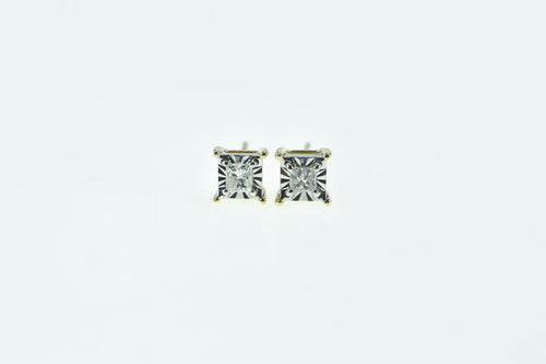 10K Princess Diamond Squared Vintage Classic Stud Earrings Yellow Gold