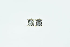 10K Princess Diamond Squared Vintage Classic Stud Earrings Yellow Gold