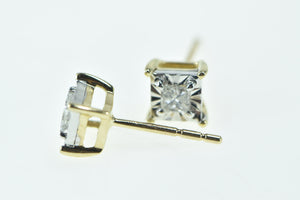 10K Princess Diamond Squared Vintage Classic Stud Earrings Yellow Gold