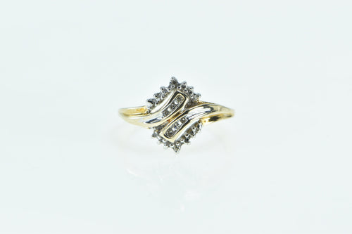 10K Vintage Diamond Wavy Freeform Bypass Fashion Ring Yellow Gold