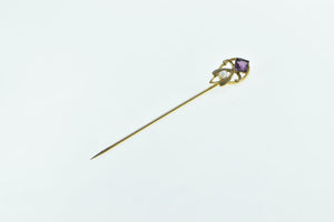 10K Victorian Ornate Amethyst Seed Pearl Statement Stick Pin Yellow Gold