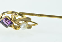 Load image into Gallery viewer, 10K Victorian Ornate Amethyst Seed Pearl Statement Stick Pin Yellow Gold