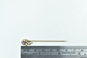 10K Victorian Ornate Amethyst Seed Pearl Statement Stick Pin Yellow Gold