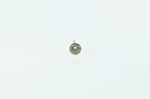 14K Round Bezel Vintage CZ Single Solitaire Stud Earring Yellow Gold