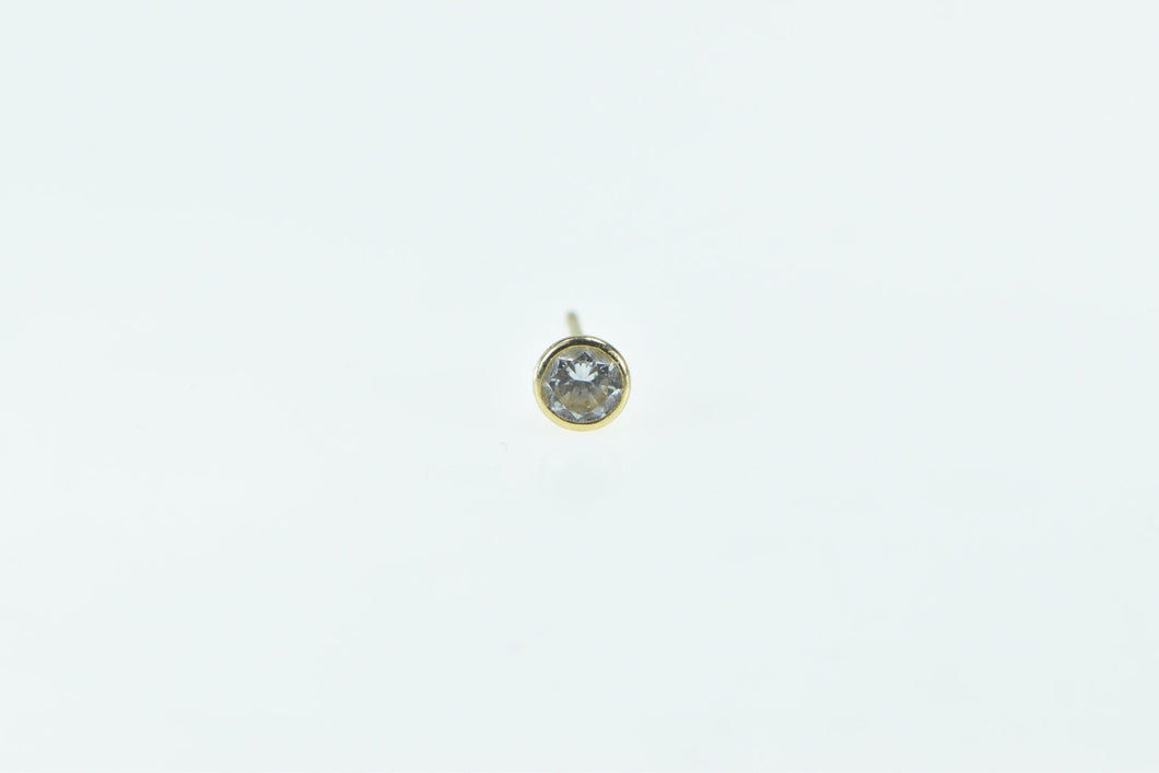 14K Round Bezel Vintage CZ Single Solitaire Stud Earring Yellow Gold