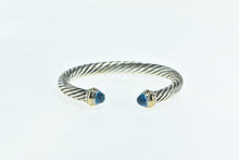 Load image into Gallery viewer, Sterling Silver 14K Gold David Yurman Blue Topaz Cuff Bracelet 6.25&quot;