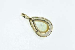 14K Pear Mother of Pearl Diamond Vintage Statement Pendant Yellow Gold