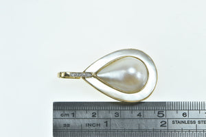 14K Pear Mother of Pearl Diamond Vintage Statement Pendant Yellow Gold