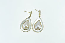 Load image into Gallery viewer, 14K Pear Mother of Pearl Diamond Vintage Dangle Earrings Yellow Gold