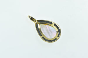 14K Pear Mother of Pearl Diamond Black Onyx Drop Pendant Yellow Gold