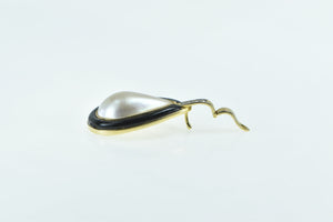 14K Pear Mother of Pearl Diamond Black Onyx Drop Pendant Yellow Gold