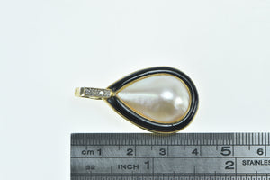 14K Pear Mother of Pearl Diamond Black Onyx Drop Pendant Yellow Gold