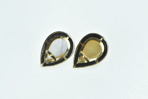 14K Pear Mother of Pearl Black Onyx Stud Earrings Yellow Gold