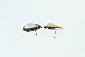 14K Pear Mother of Pearl Black Onyx Stud Earrings Yellow Gold