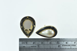 14K Pear Mother of Pearl Black Onyx Stud Earrings Yellow Gold