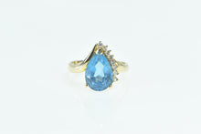 Load image into Gallery viewer, 14K Pear Blue Topaz Diamond Vintage Statement Ring Yellow Gold