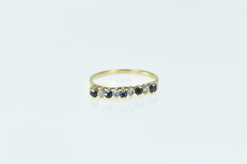 14K Vintage Sapphire Diamond Wavy Wedding Band Ring Yellow Gold