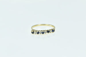 14K Vintage Sapphire Diamond Wavy Wedding Band Ring Yellow Gold