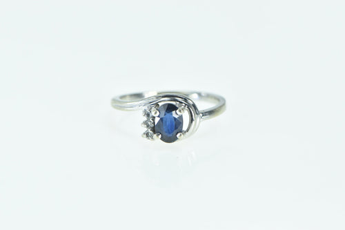 14K Oval Sapphire Diamond Vintage Engagement Ring White Gold