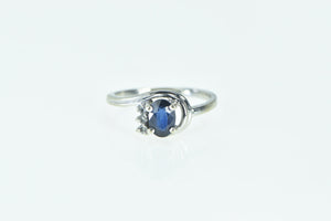 14K Oval Sapphire Diamond Vintage Engagement Ring White Gold