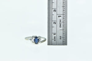 14K Oval Sapphire Diamond Vintage Engagement Ring White Gold