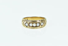 Load image into Gallery viewer, 15K 1883 Victorian Ornate Pearl SB&amp;S Band Ring Yellow Gold