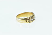 Load image into Gallery viewer, 15K 1883 Victorian Ornate Pearl SB&amp;S Band Ring Yellow Gold