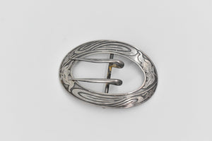 Sterling Silver Art Nouveau Floral Oval Sash Brooch Ladies Belt Buckle