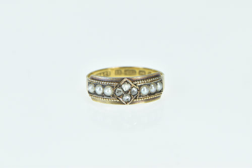 15K 1880 T Willis&Co Victorian Rose Diamond Pearl Ring Yellow Gold