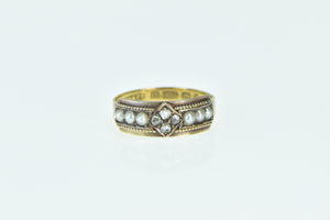 15K 1880 T Willis&Co Victorian Rose Diamond Pearl Ring Yellow Gold