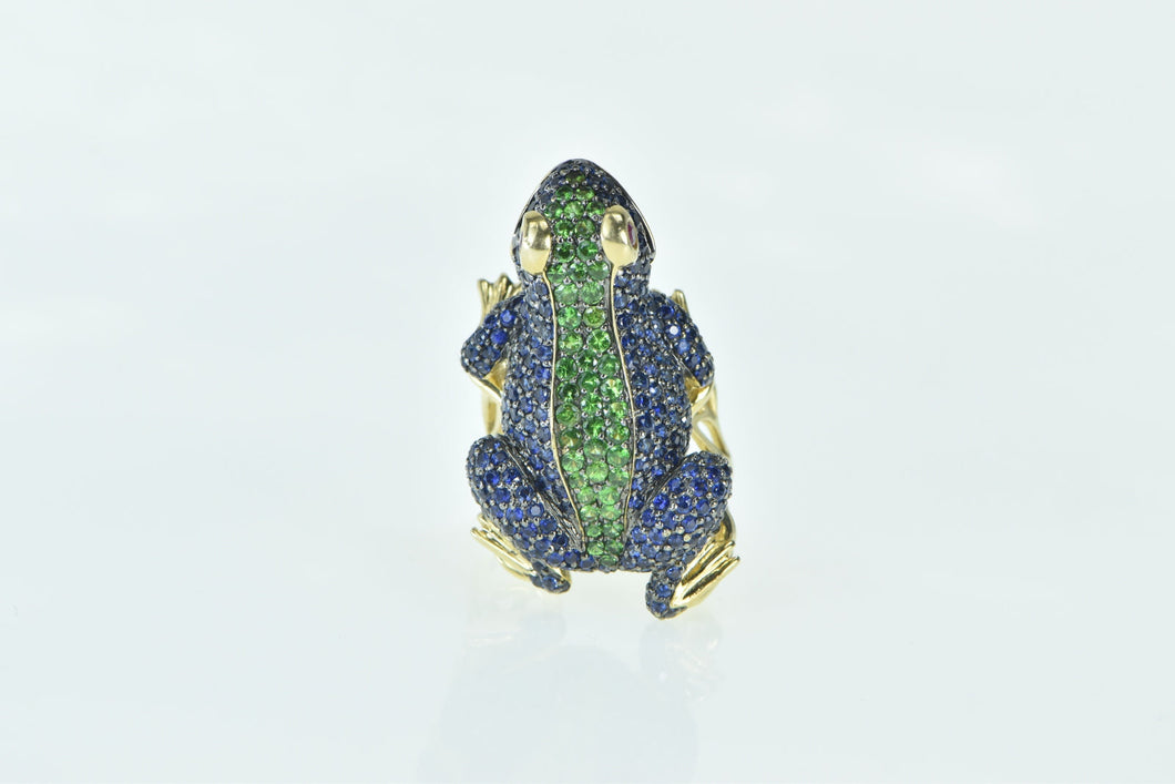 14K Pave Sapphire Garnet Ruby Frog Designer Ring Yellow Gold