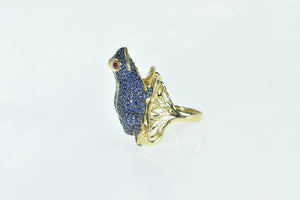 14K Pave Sapphire Garnet Ruby Frog Designer Ring Yellow Gold