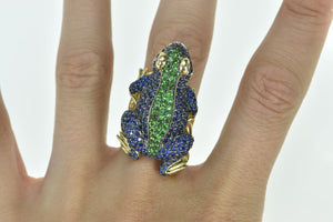 14K Pave Sapphire Garnet Ruby Frog Designer Ring Yellow Gold