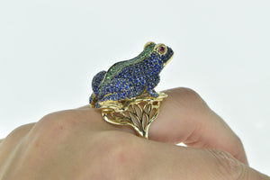 14K Pave Sapphire Garnet Ruby Frog Designer Ring Yellow Gold