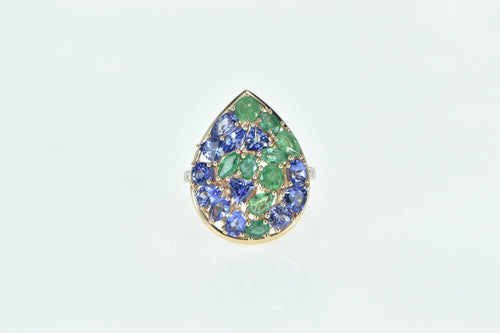 14K Pear Sapphire Tanzanite Diamond Cocktail Ring Rose Gold