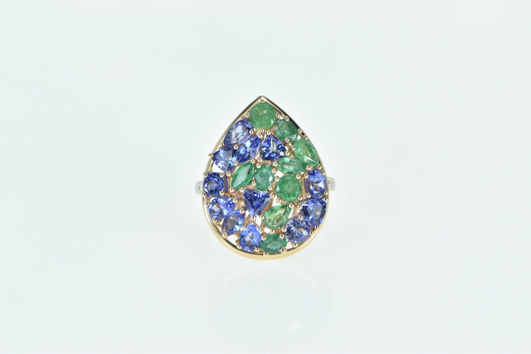 14K Pear Sapphire Tanzanite Diamond Cocktail Ring Rose Gold