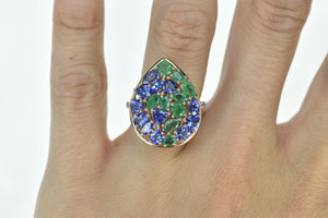 14K Pear Sapphire Tanzanite Diamond Cocktail Ring Rose Gold