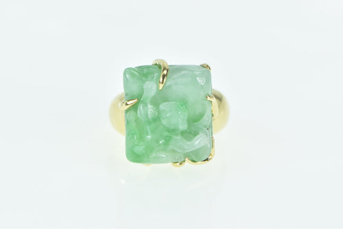 18K Elaborate Carved Jade Lemur Monkey Statement Ring Yellow Gold