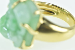 18K Elaborate Carved Jade Lemur Monkey Statement Ring Yellow Gold
